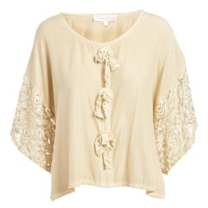 Pretty Angel Carmel Lace-Sleeve Button-Front Top, SZ XL - New with Tags!